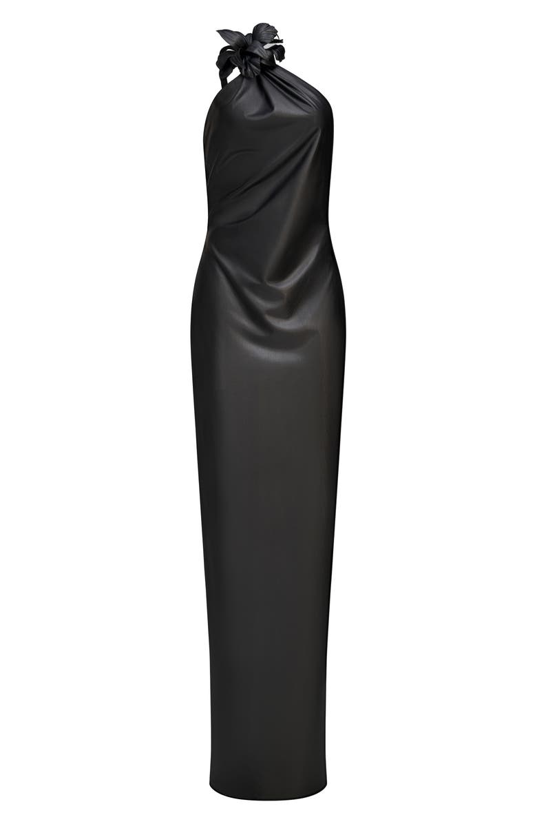 HALSTON Rhia One-Shoulder Faux Leather Gown, Alternate, color, Black
