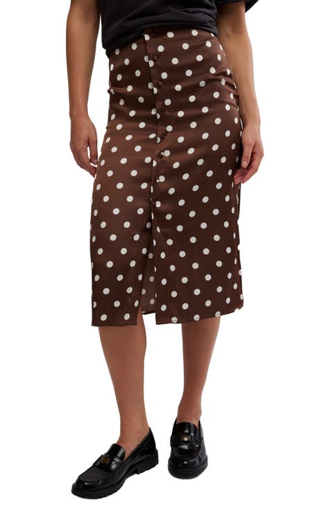 Analise Polka Dot Button-Up Midi Skirt