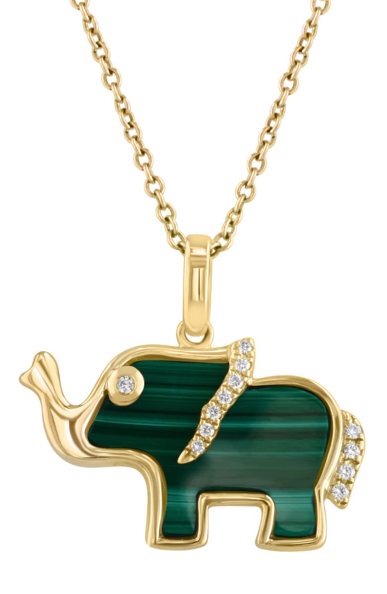 EFFY Malachite & Diamond Elephant Pendant Necklace - 0.03ct., Alternate, color, Green