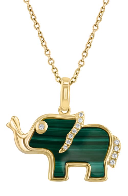 Effy Malachite & Diamond Elephant Pendant Necklace In Green
