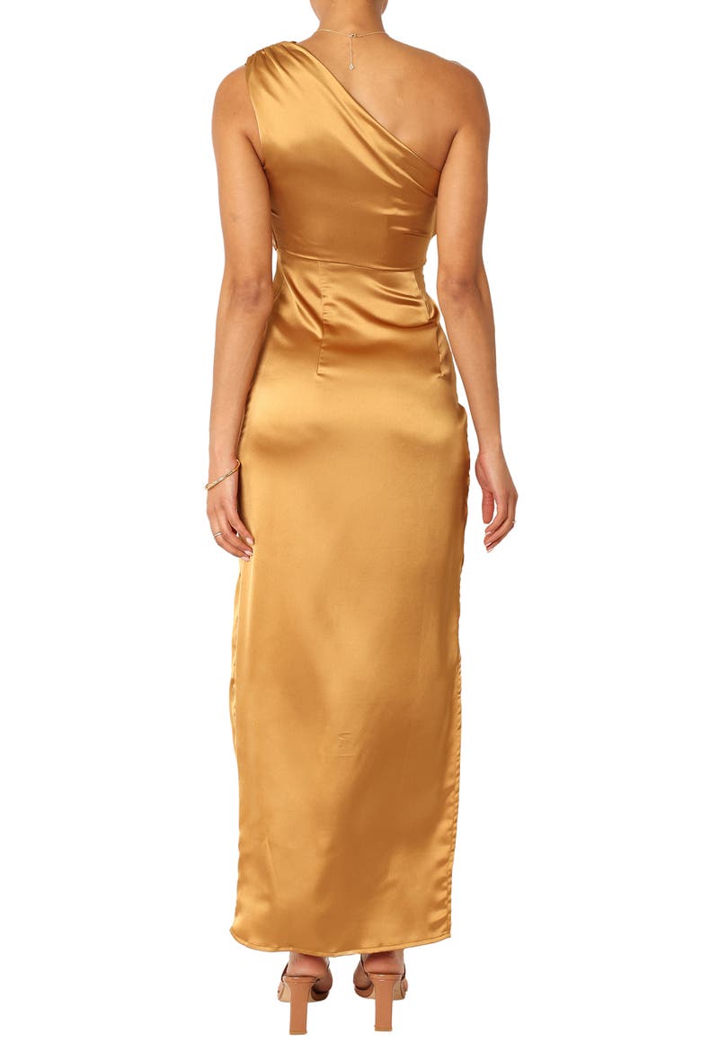 Nadia One-Shoulder Satin Maxi Dress, Alternate, color, BRONZE
