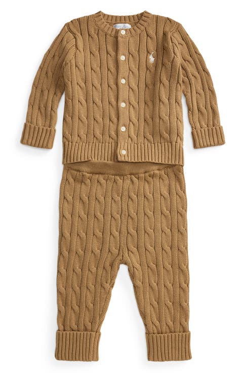 Cable Knit Cotton Cardigan & Pants Set