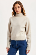 Modenaire Mock Neck Raglan Sleeve Wide Ribbed Hem Sweater