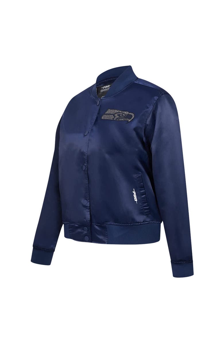 PRO STANDARD Women's Pro Standard College Navy Seattle Seahawks Jeweled Satin Full-Snap Jacket, Alternate, color, 