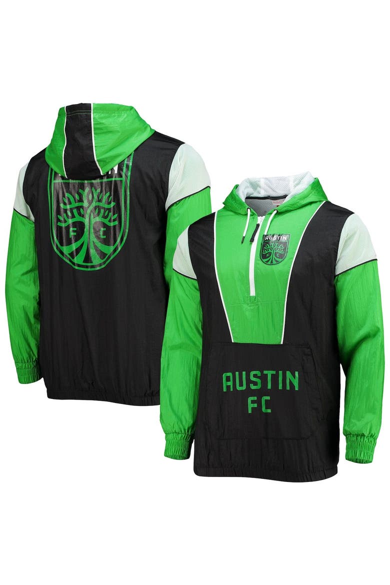 Men's Mitchell & Ness Black Austin FC Highlight Reel Half-Zip Hoodie Windbreaker Jacket, Main, color, Black