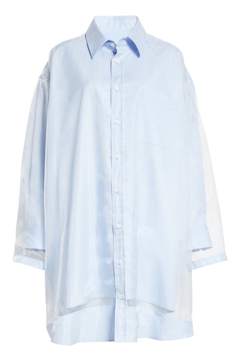 Organza Overlay Long Sleeve Button-Up Shirt, Alternate, color, WHITE LIGHT BLUE