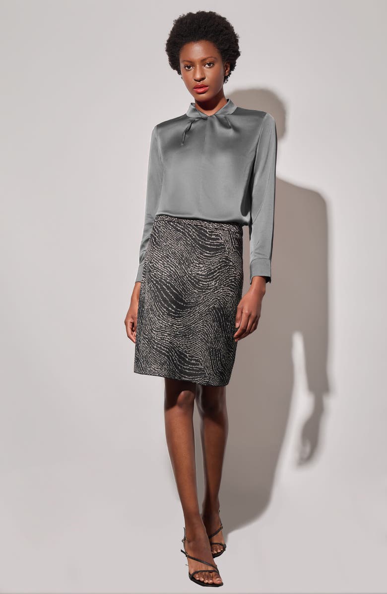 Ming Wang Heritage Fit Twist Neck Long Sleeve Crêpe de Chine Top, Alternate, color,