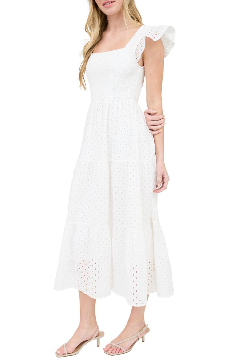 AUGUST SKY Cotton Eyelet Tiered Maxi Dress, Alternate, color, White