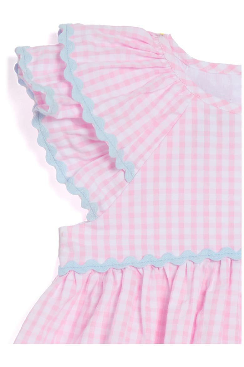 Gingham Flutter Sleeve Cotton Party Dress with Bloomers, Alternate, color, PINK