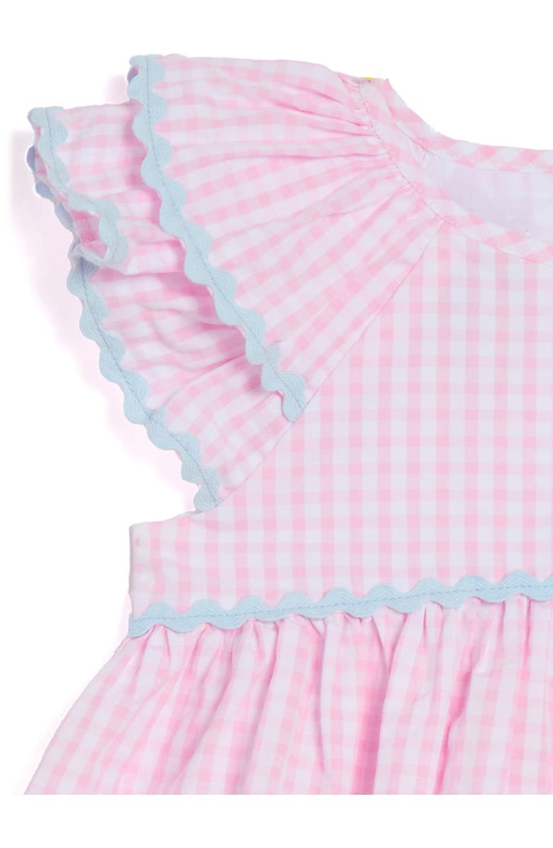 Pippa & Julie Gingham Flutter Sleeve Cotton Party Dress with Bloomers, Alternate, color, Pink