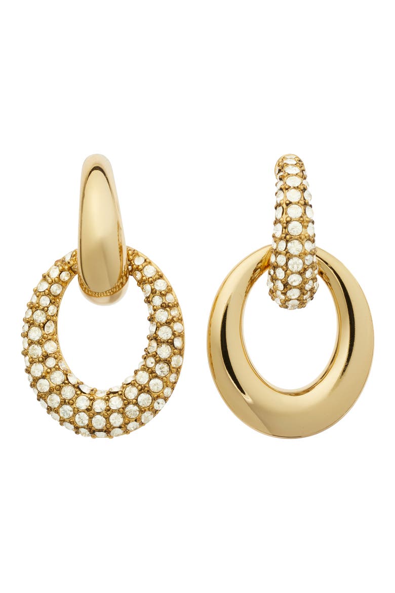 Pave Doorknocker Drop Earrings, Main, color, LIGHT BRASS / CRYSTAL