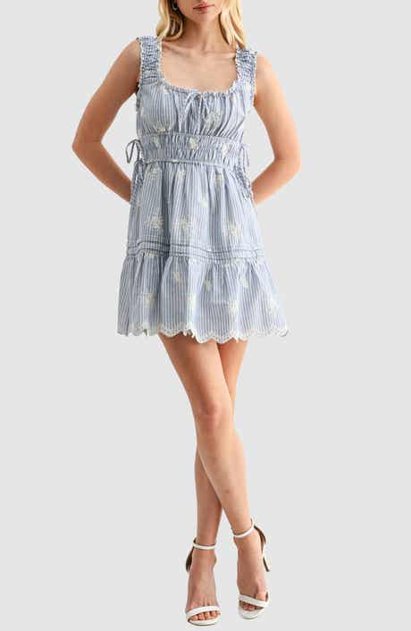 Lush Embroidered Stripe Fit & Flare Minidress