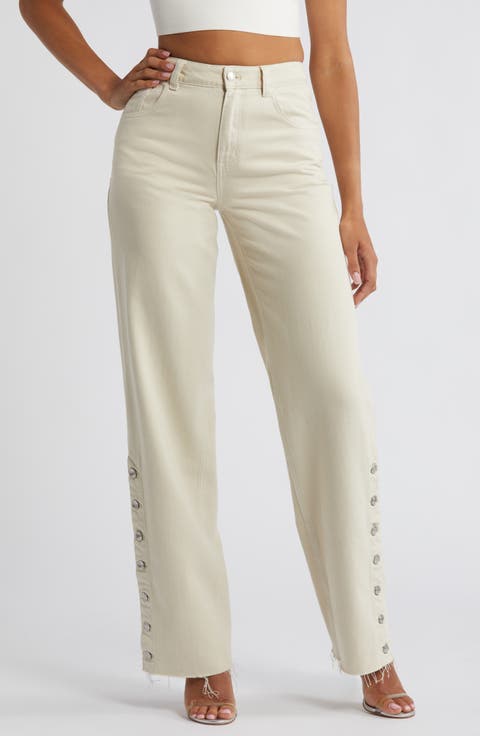 Side Button Detail High Waist Jeans