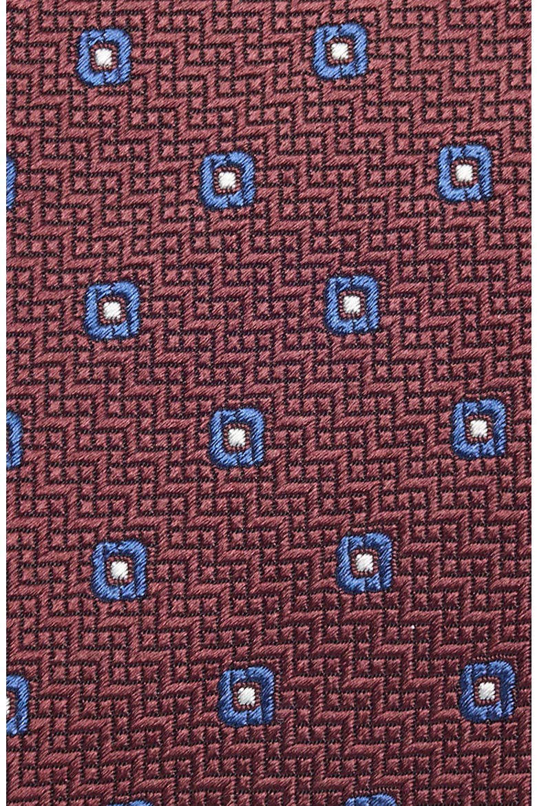 Geometric Silk Tie, Alternate, color, DARK RED FAN
