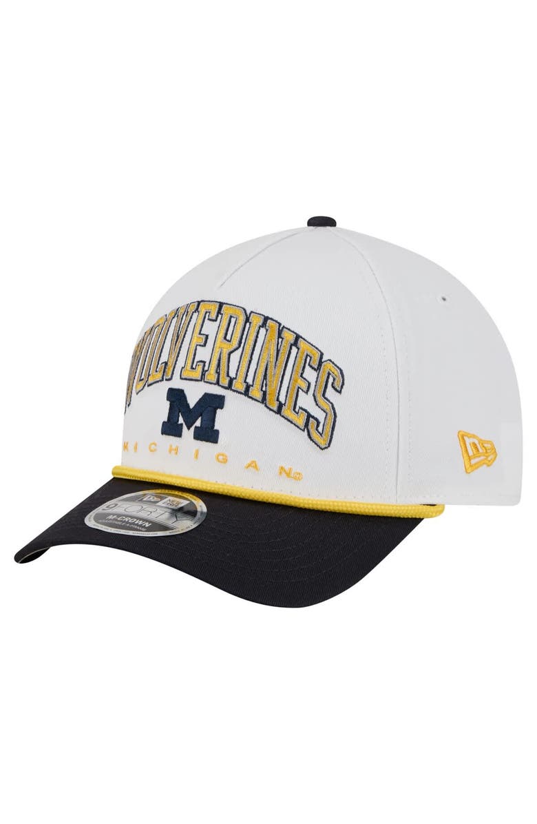 New Era Men
s New Era White/Navy Michigan Wolverines Arch Two-Tone Rope 9FORTY A-Frame M-Crown Adjustable Hat, Main, color, White