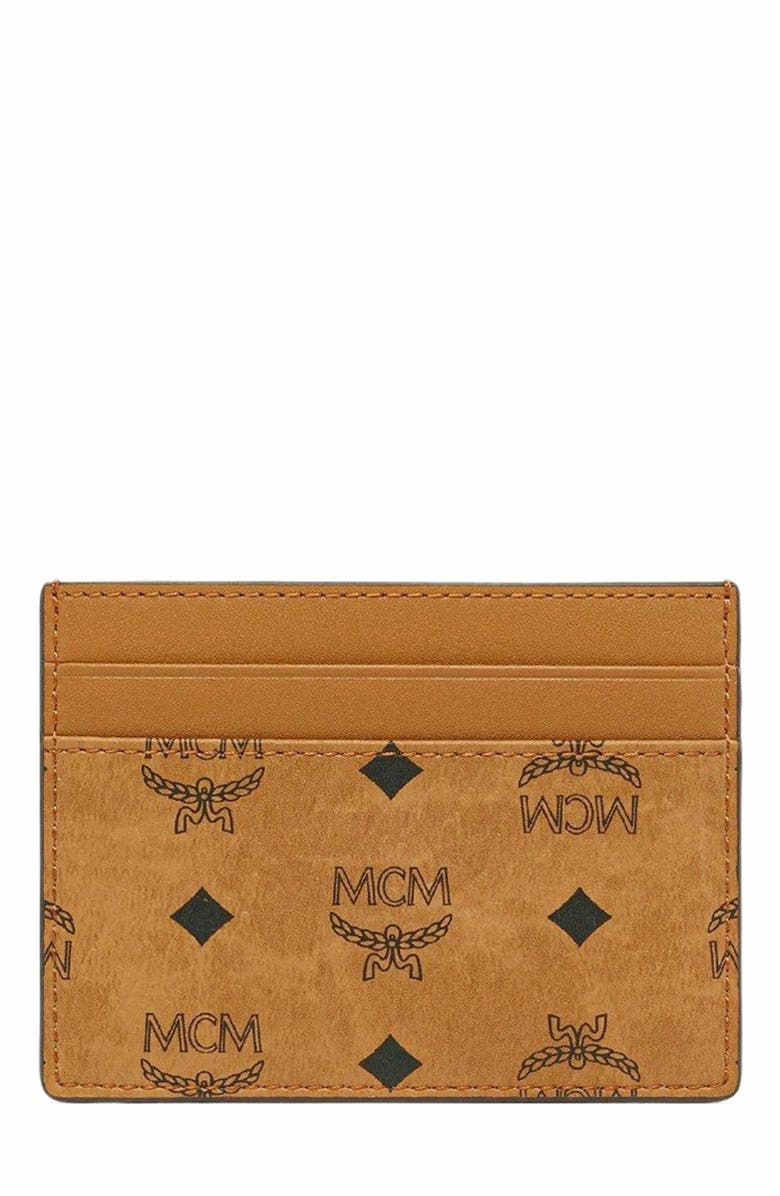 MCM Aren Card Case in Visetos, Main, color, Cognac