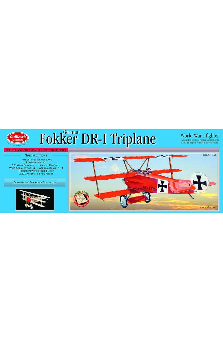 Guillow's Fokker DR1 Triplane Laser Cut Model Kit, Main, color, Multicolored
