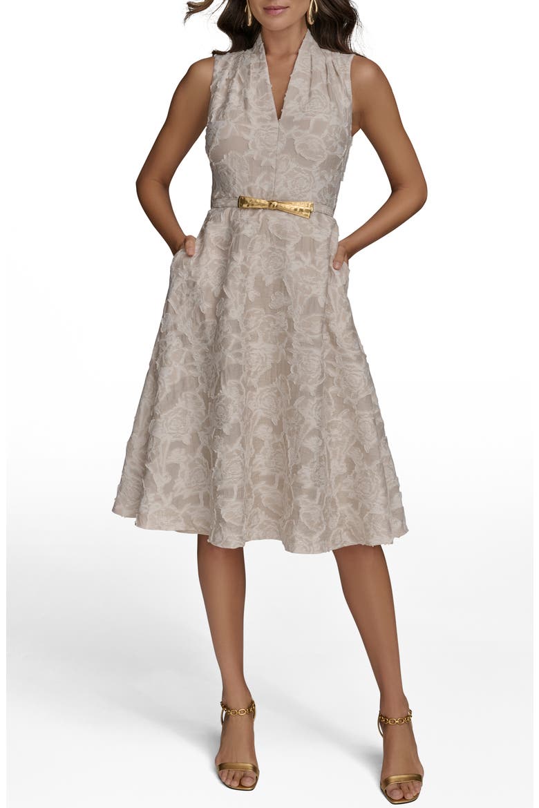 Floral Sleeveless Flare Dress, Main, color, SAND/ CREAM