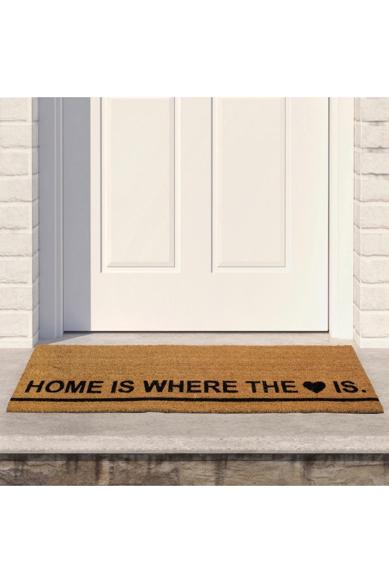Natural Coir Outdoor Rectangular "Home Is Where the Heart Is" Doormat 16" x 48", Alternate, color, Brown