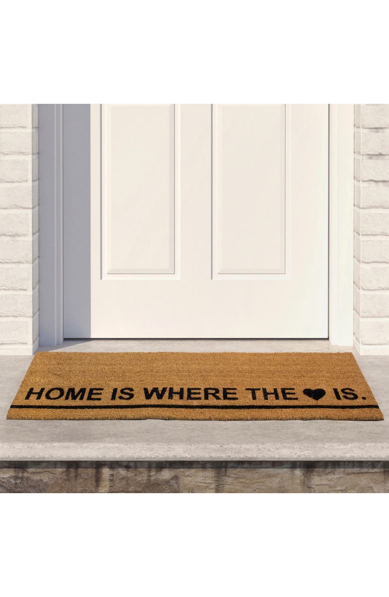 Northlight Natural Coir Outdoor Rectangular "Home Is Where the Heart Is" Doormat 16" x 48", Alternate, color, Brown