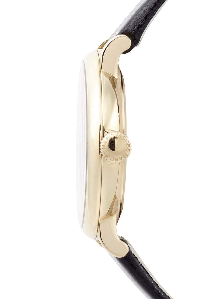 'Baker' Leather Strap Watch, 37mm, Alternate, color, BLACK/ GOLD