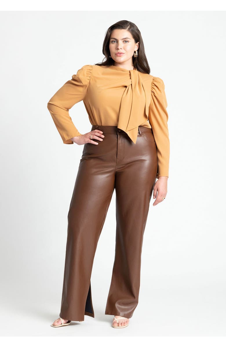 ELOQUII Slit Hem Faux Leather Pant, Main, color, Burnt Olive