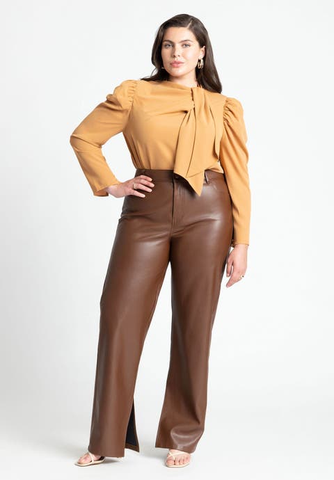 Slit Hem Faux Leather Pant (Plus Available)