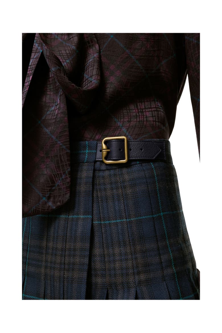 Pleated Check Wool Blend Skirt, Alternate, color, Dark clay blue