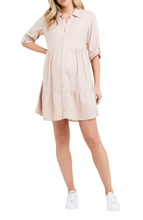 Adel Linen Blend Maternity/Nursing Dress