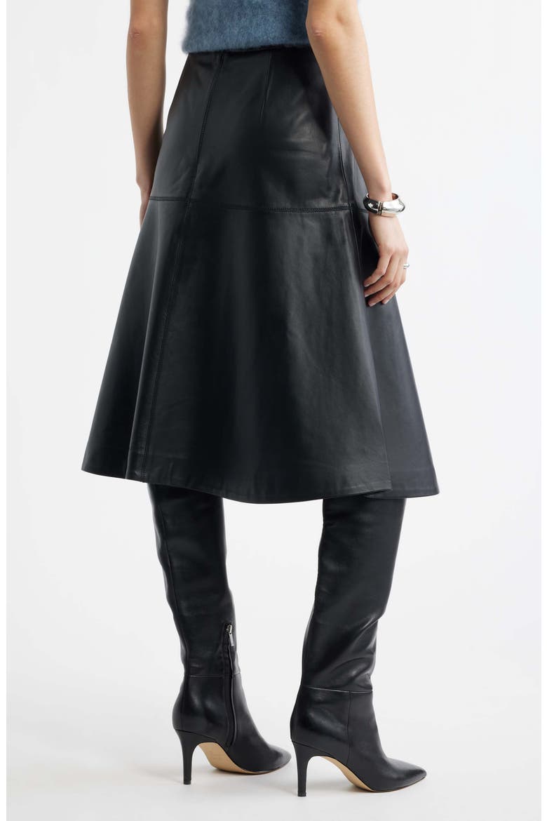 Leather A-Line Midi Skirt, Alternate, color, BLACK
