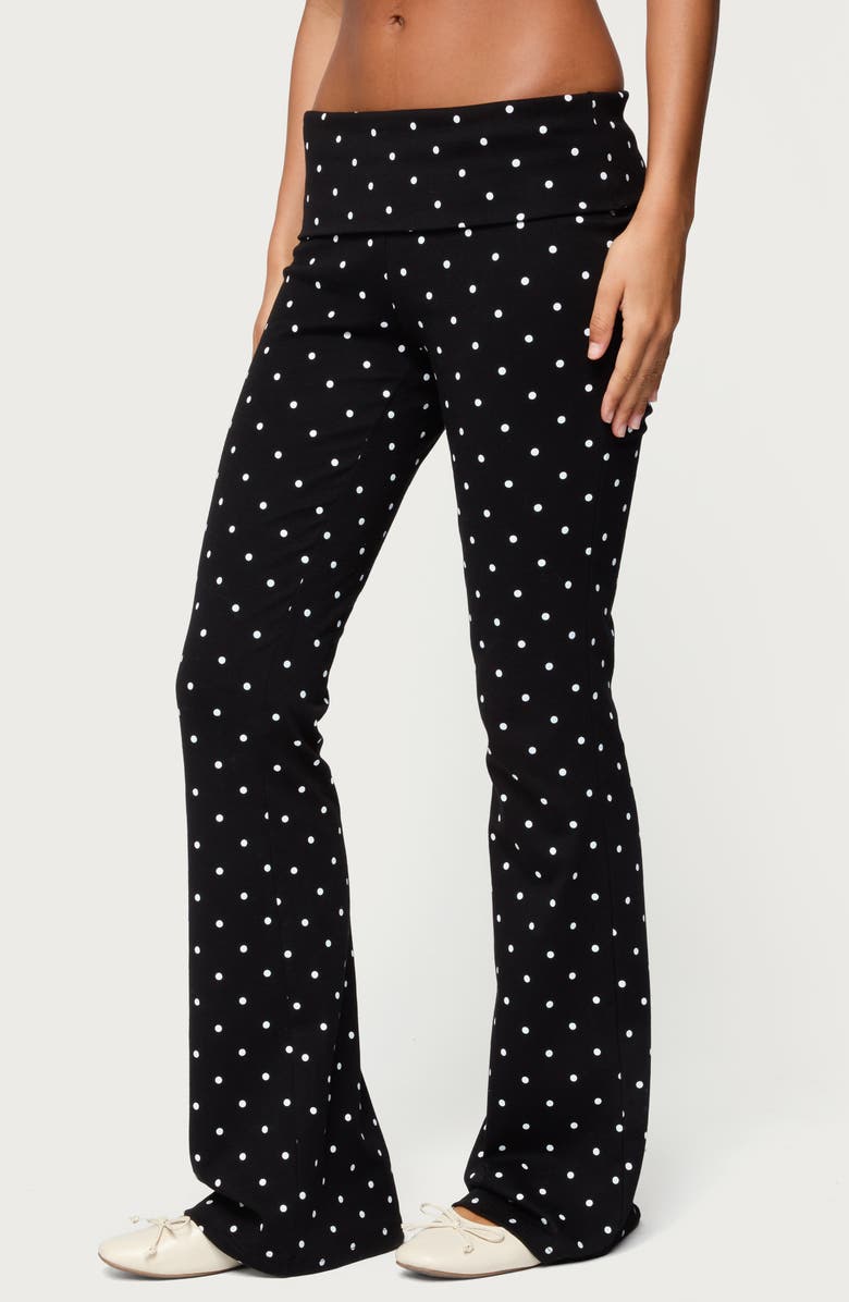 EDIKTED Daliya Polka Dot Flare Pants, Alternate, color, Black