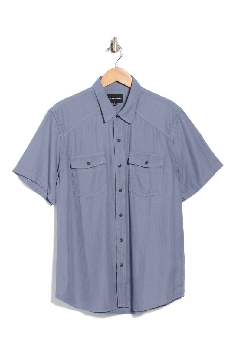 Herringbone Short Sleeve Western Shirt, Alternate, color, FOLKSTONE GRAY