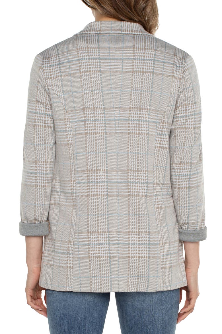 Plaid Boyfriend Blazer, Alternate, color, OATMEAL TURQUOISE PLAID