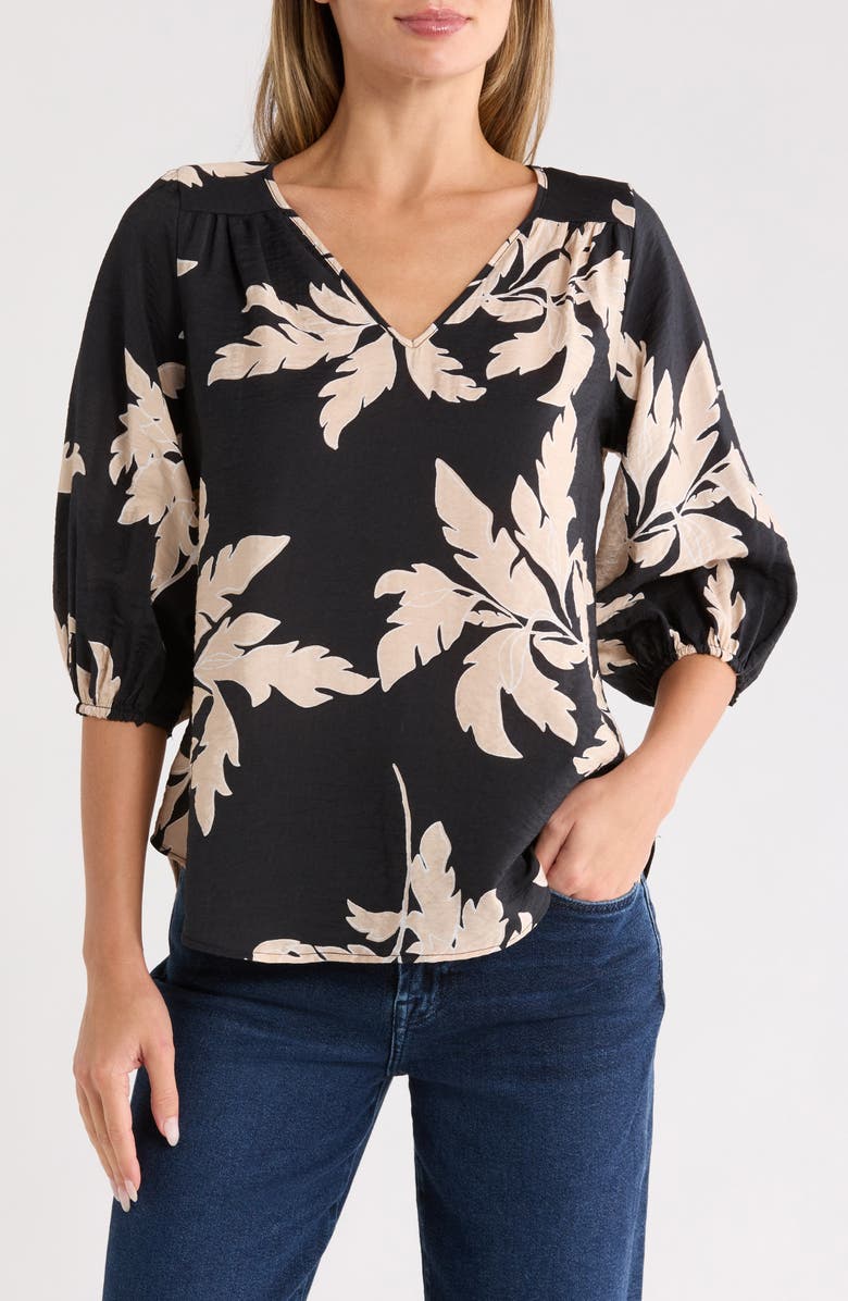 Renee C Floral V-Neck Keyhole Top, Main, color, 