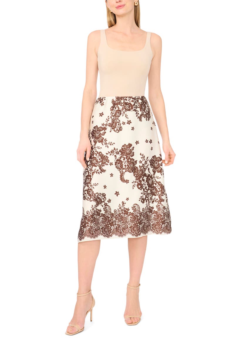 Floral Print Satin Midi Skirt, Alternate, color, EGRET