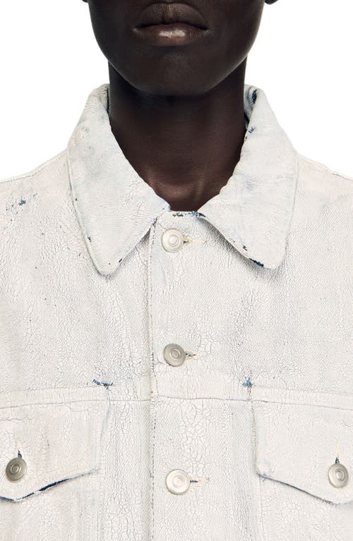 Sandro Cracked Coated Denim Jacket In White