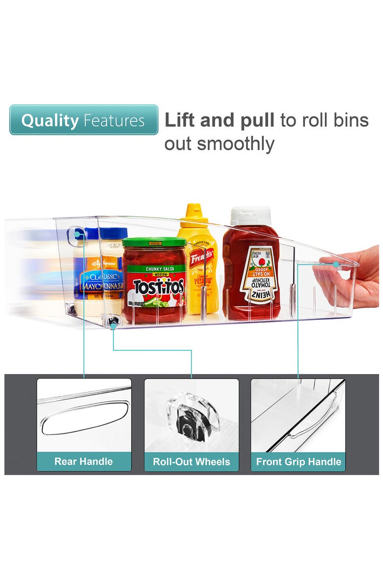 Set of 3 Rolling Fridge Bins, Alternate, color, CLEAR