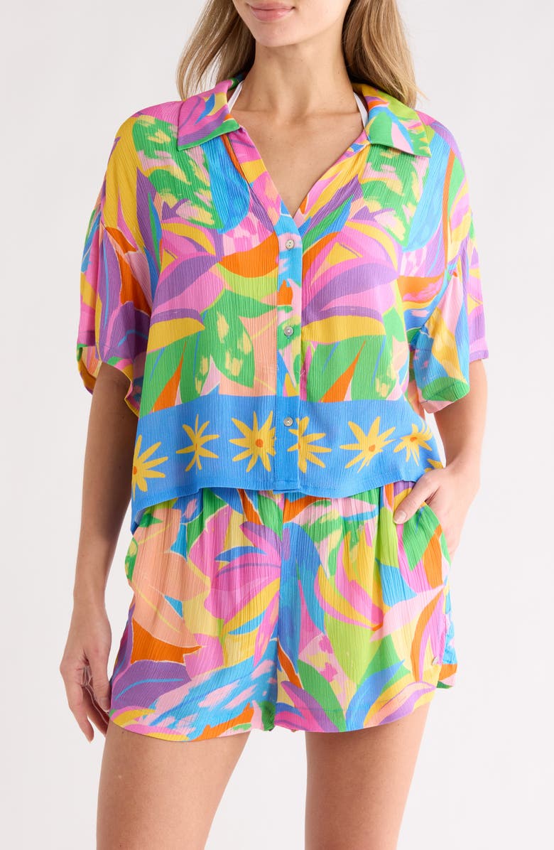 Roxy Heartwave Button-Up Crop Cover-Up Shirt, Main, color, 