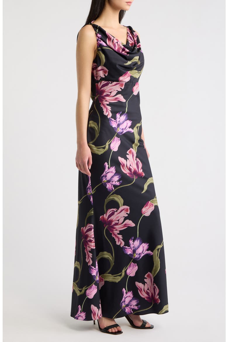 Calluna Floral Print Cowl Neck Maxi Dress, Alternate, color, BLACK MULTI