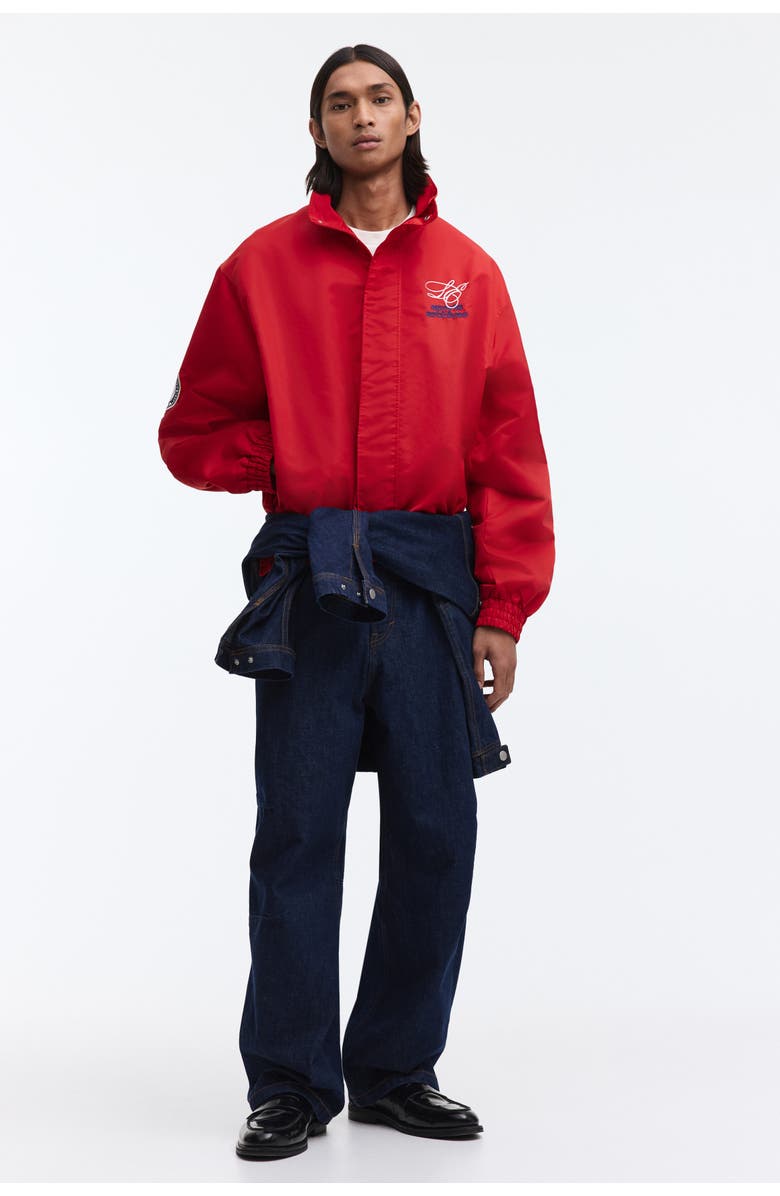 H&M Loose Fit Embroidered-motif Nylon Track Jacket, Alternate, color, Red/Sports Archives