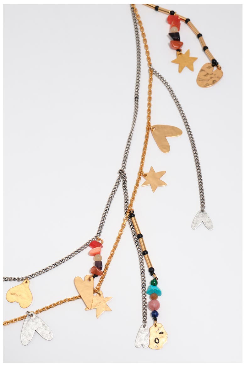 Belt necklace with metal silhouettes multicolor stones, Alternate, color, GOLD