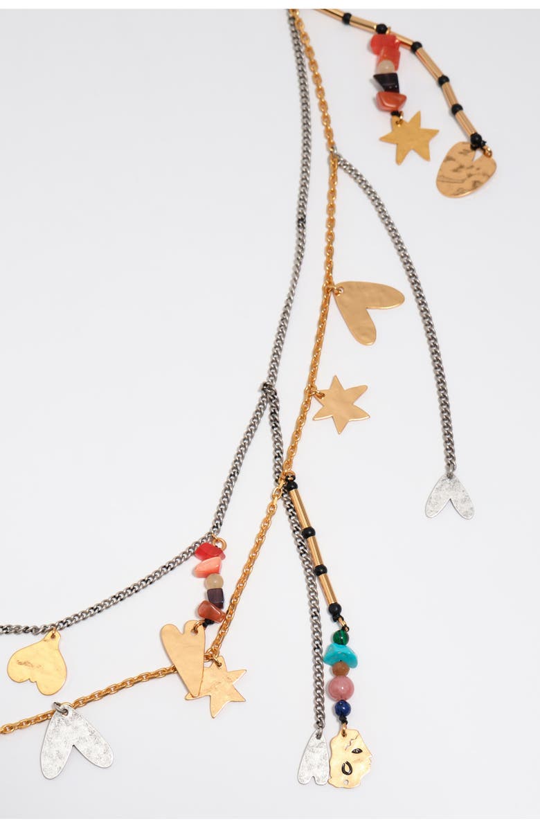 Bimba y Lola Belt necklace with metal silhouettes multicolor stones, Alternate, color, Gold