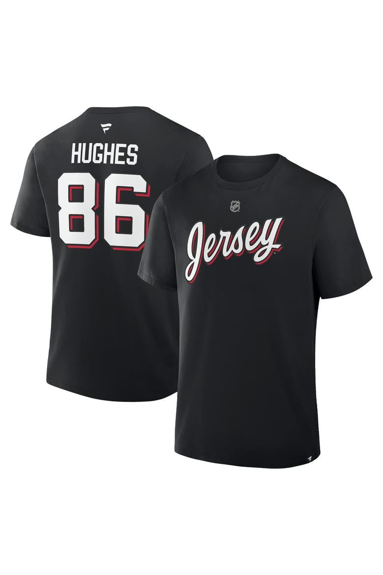 Men's Fanatics Jack Hughes Black New Jersey Devils Authentic Stack Name & Number T-Shirt, Main, color, Black