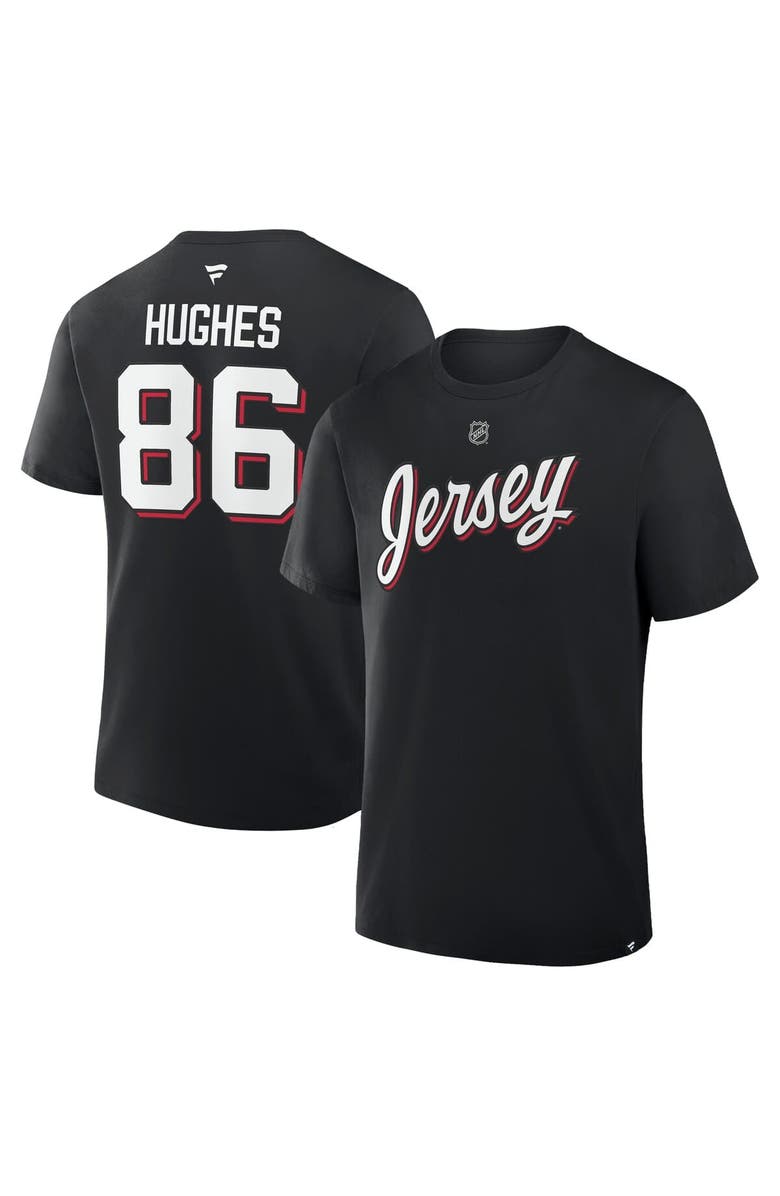 FANATICS Men's Fanatics Jack Hughes Black New Jersey Devils Authentic Stack Name & Number T-Shirt, Main, color, Black