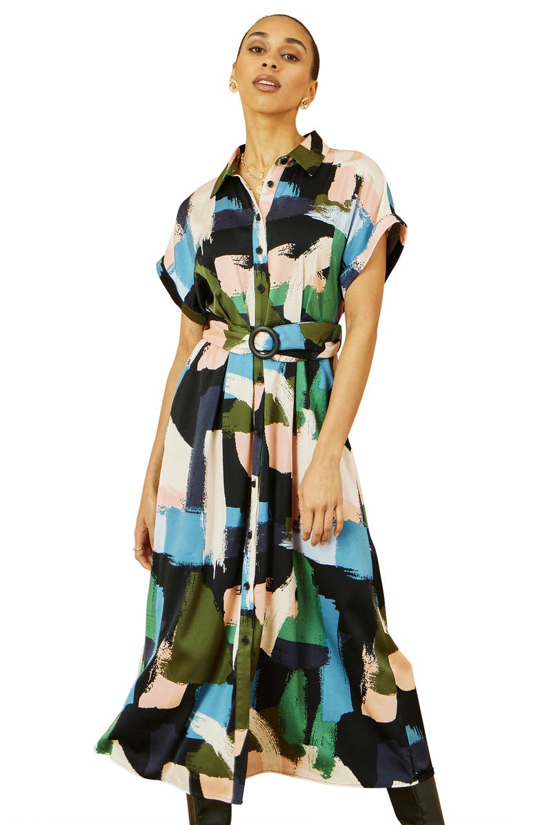 Yumi Brushstroke Print Relaxed Shirt Dress, Alternate, color, Multi