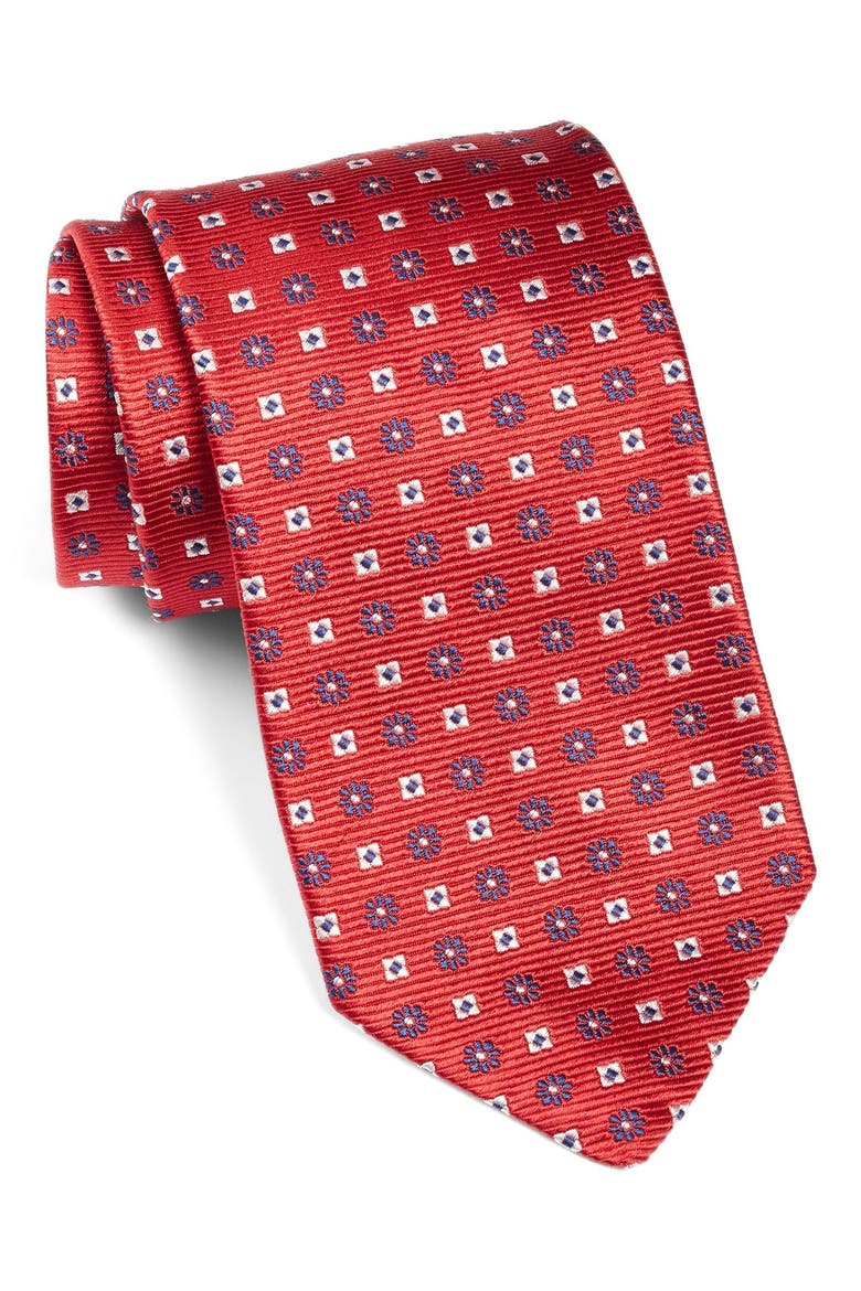 Geometric Flower Silk Tie, Main, color, RED