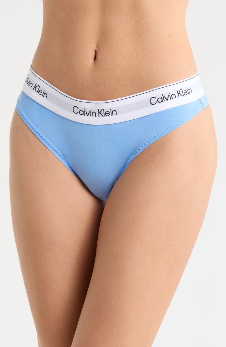 Calvin Klein Icon Cotton Blend Thong, Main, color, Blue Descent