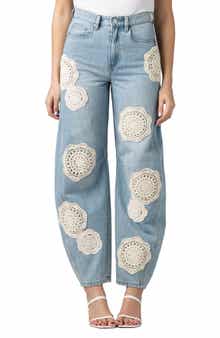 The Long Crochet Patch Barrel Leg Jeans