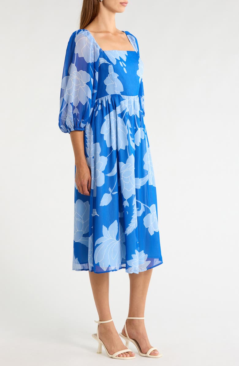 SUGARLIPS Seabloom Floral Amaretto Puff Shoulder Dress, Alternate, color, Cobalt-Blue