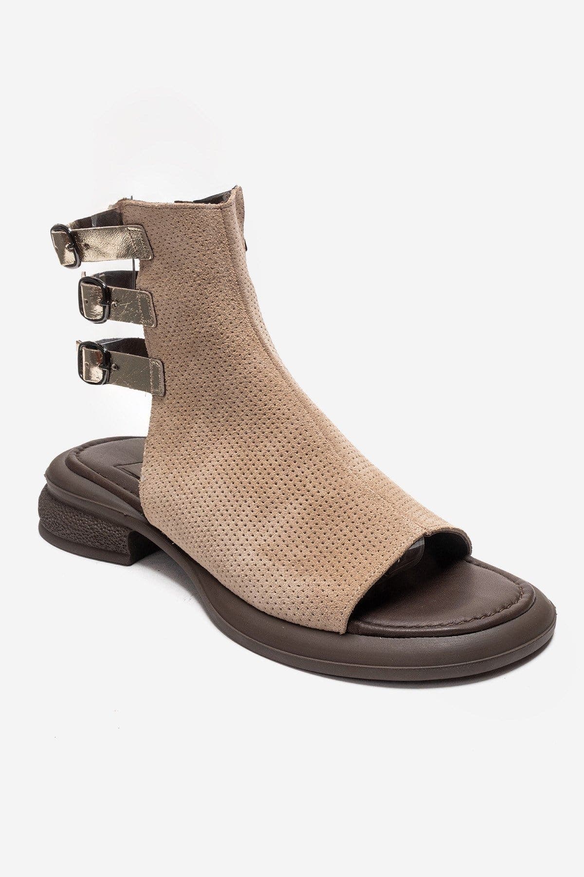 Forever & Always Shoes Carina Leather Side Zip Sandal, Alternate, color, Beige Suede